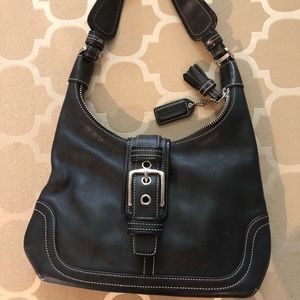 Coach Black Leather Hampton’s Buckle Hobo Handbag